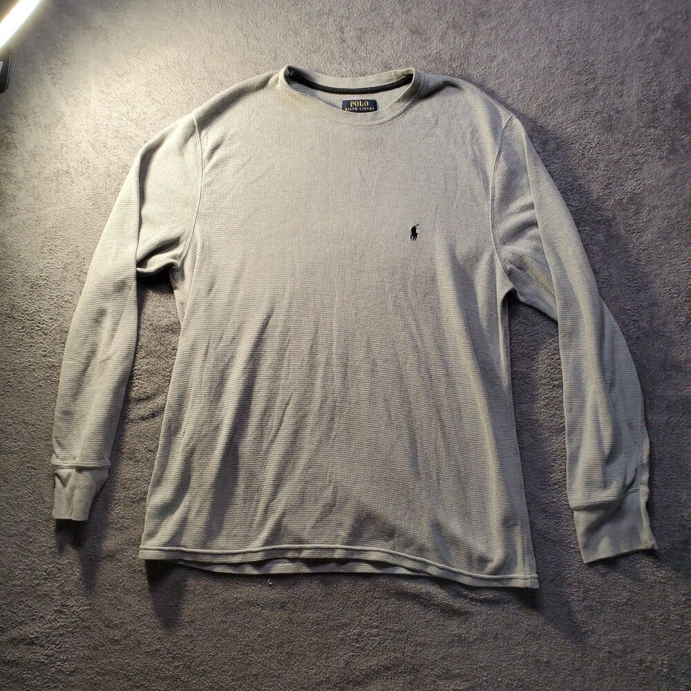 Polo Ralph Lauren Shirt XL Heather Gray Henley Long Sleeve Thermal Preppy